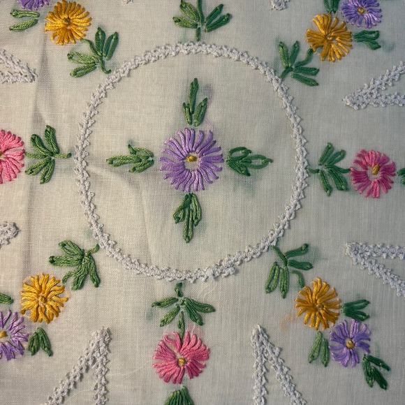 Vintage Handmade Embroidery Ruffle Embellished Pillow 14x14" - Picture 5 of 5